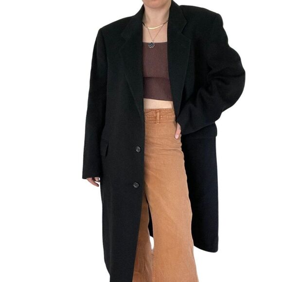 Vintage Unisex Charcoal Gray Cashmere Wool Blend Preppy Long Trench Coat Sz 42R - Picture 10 of 11